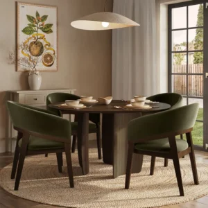 Leona Round Walnut Curved Leg Dining Table