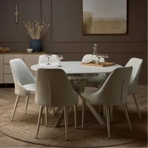 Lucia Gloss Travertine Ceramic Swivel Dining Table