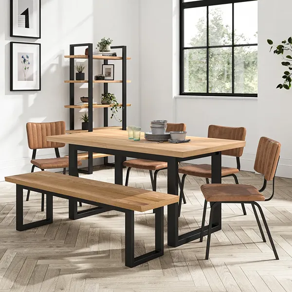 Maine 10-Seater Natural Oak Metal Extendable Dining Table
