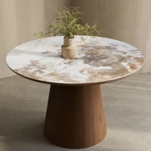 Malia Walnut Marble Effect Round Dining Tables