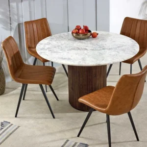 Opal Dark Mango Wood Round Marble Dining Table