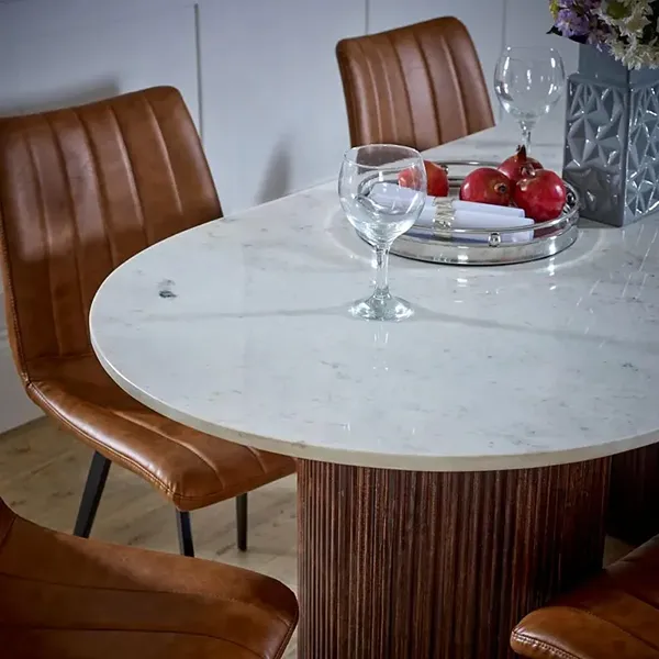 Opal Fluted White Marble Dining-Table