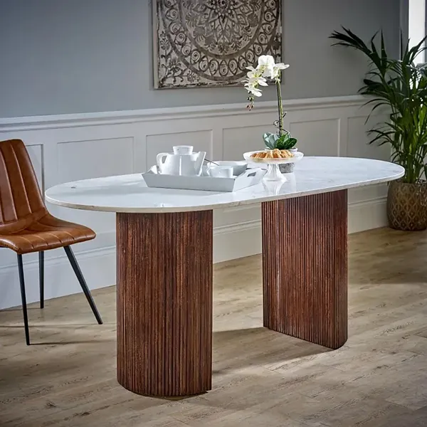 Opal Fluted White Marble Dining Table