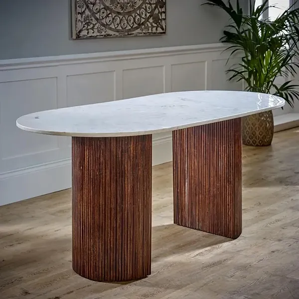 Opal Fluted White Marble Dining Tables