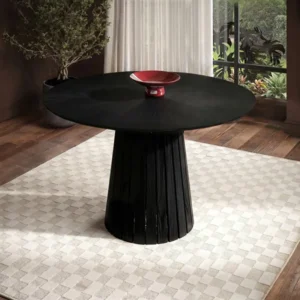 Owen Black Slatted Pedestal Dining Table