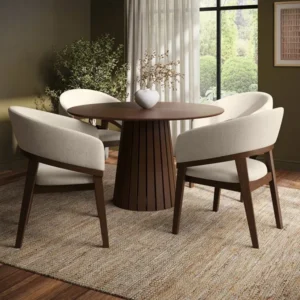 Owen Walnut Slatted Pedestal Dining Table
