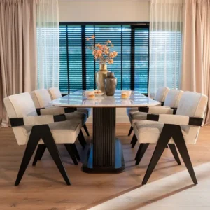 Seabrook Ribbed Base Marble Dining Table