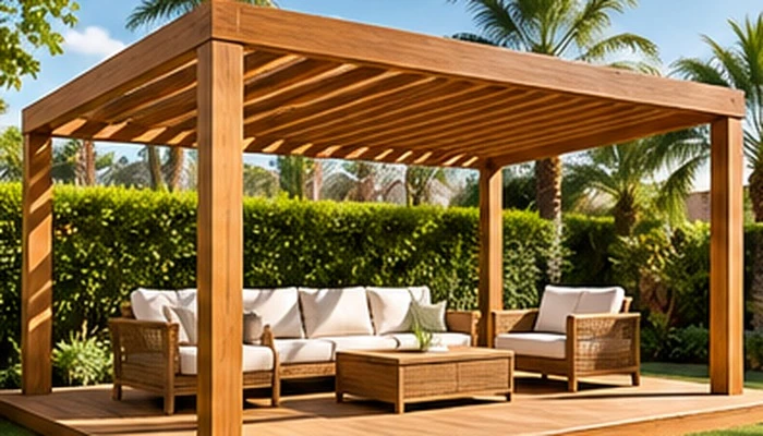Custom wooden pergola and outdoor decking for a residential property in Dubai